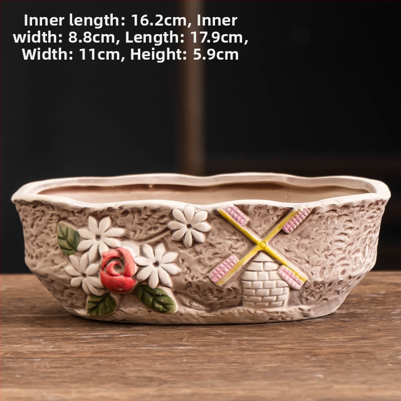 Ghiveci ceramic pentru suculente, respirabil, durabil, pentru birou și casă, stil simplu