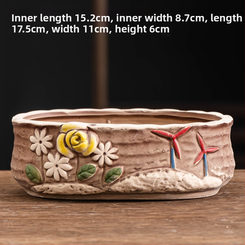 Ghiveci ceramic pentru suculente, respirabil, durabil, pentru birou și casă, stil simplu