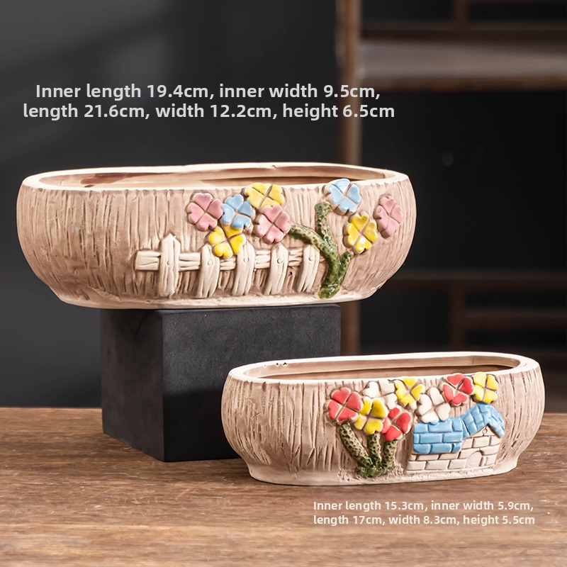 Ghiveci ceramic pentru suculente, respirabil, durabil, pentru birou și casă, stil simplu
