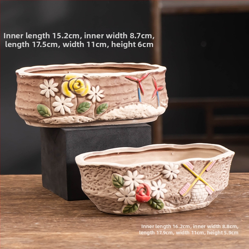 Ghiveci ceramic pentru suculente, respirabil, durabil, pentru birou și casă, stil simplu