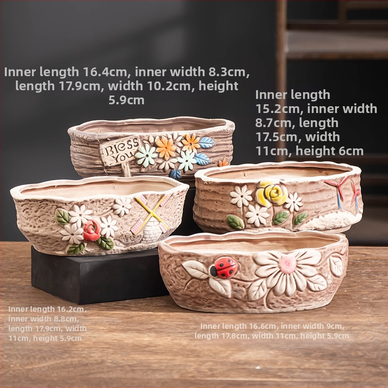 Ghiveci ceramic pentru suculente, respirabil, durabil, pentru birou și casă, stil simplu