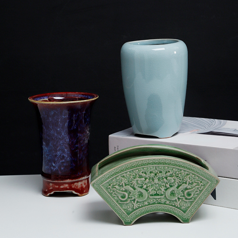 Κεραμική γλάστρα για επιφάνεια εργασίας, συνδυασμένος σχεδιασμός, κατάλληλη για διακόσμηση σπιτιού, οικιακή κηπουρική και κήπο μπαλκονιού.