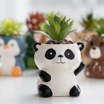 Κεραμική γλάστρα με σχέδιο ζωώδους χαρακτήρα σε καρτούν, απλός γλυκός στυλ, κατάλληλη για χρήση σε επιφάνειες εργασίας και για τοποθέτηση στο πάτωμα, για γραφείο και διακόσμηση σπιτιού