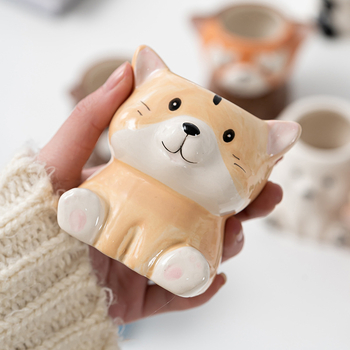 Κεραμική γλάστρα με σχέδιο ζωώδους χαρακτήρα σε καρτούν, απλός γλυκός στυλ, κατάλληλη για χρήση σε επιφάνειες εργασίας και για τοποθέτηση στο πάτωμα, για γραφείο και διακόσμηση σπιτιού