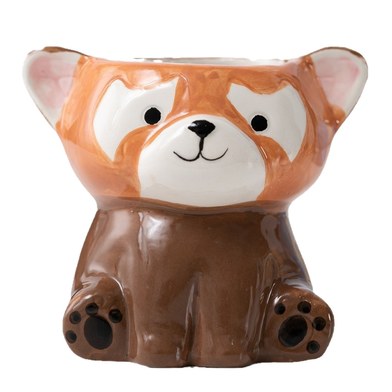 Κεραμική γλάστρα με σχέδιο ζωώδους χαρακτήρα σε καρτούν, απλός γλυκός στυλ, κατάλληλη για χρήση σε επιφάνειες εργασίας και για τοποθέτηση στο πάτωμα, για γραφείο και διακόσμηση σπιτιού