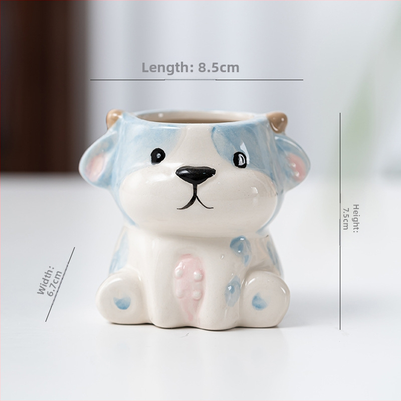 Κεραμική γλάστρα με σχέδιο ζωώδους χαρακτήρα σε καρτούν, απλός γλυκός στυλ, κατάλληλη για χρήση σε επιφάνειες εργασίας και για τοποθέτηση στο πάτωμα, για γραφείο και διακόσμηση σπιτιού