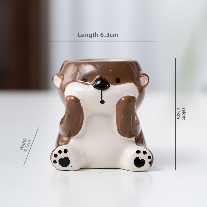 Κεραμική γλάστρα με σχέδιο ζωώδους χαρακτήρα σε καρτούν, απλός γλυκός στυλ, κατάλληλη για χρήση σε επιφάνειες εργασίας και για τοποθέτηση στο πάτωμα, για γραφείο και διακόσμηση σπιτιού