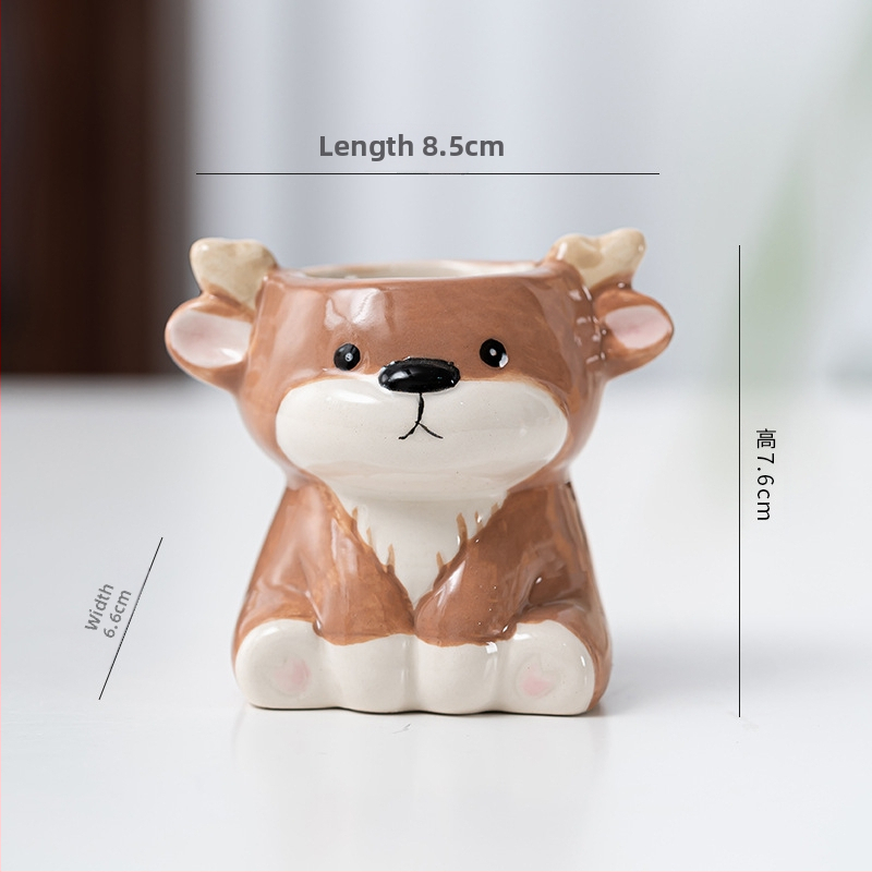 Κεραμική γλάστρα με σχέδιο ζωώδους χαρακτήρα σε καρτούν, απλός γλυκός στυλ, κατάλληλη για χρήση σε επιφάνειες εργασίας και για τοποθέτηση στο πάτωμα, για γραφείο και διακόσμηση σπιτιού