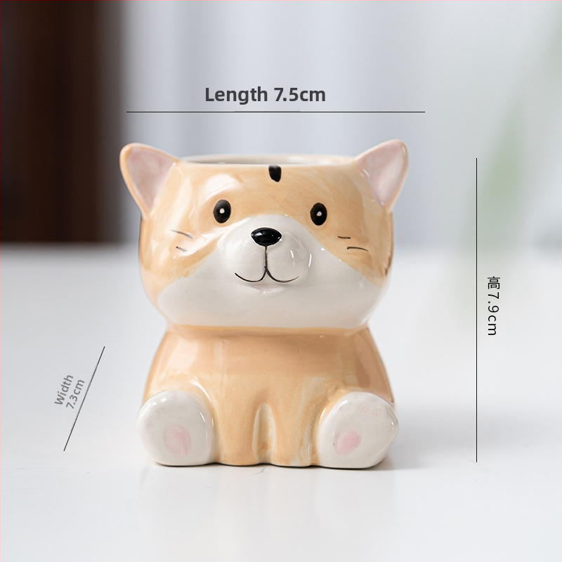 Κεραμική γλάστρα με σχέδιο ζωώδους χαρακτήρα σε καρτούν, απλός γλυκός στυλ, κατάλληλη για χρήση σε επιφάνειες εργασίας και για τοποθέτηση στο πάτωμα, για γραφείο και διακόσμηση σπιτιού