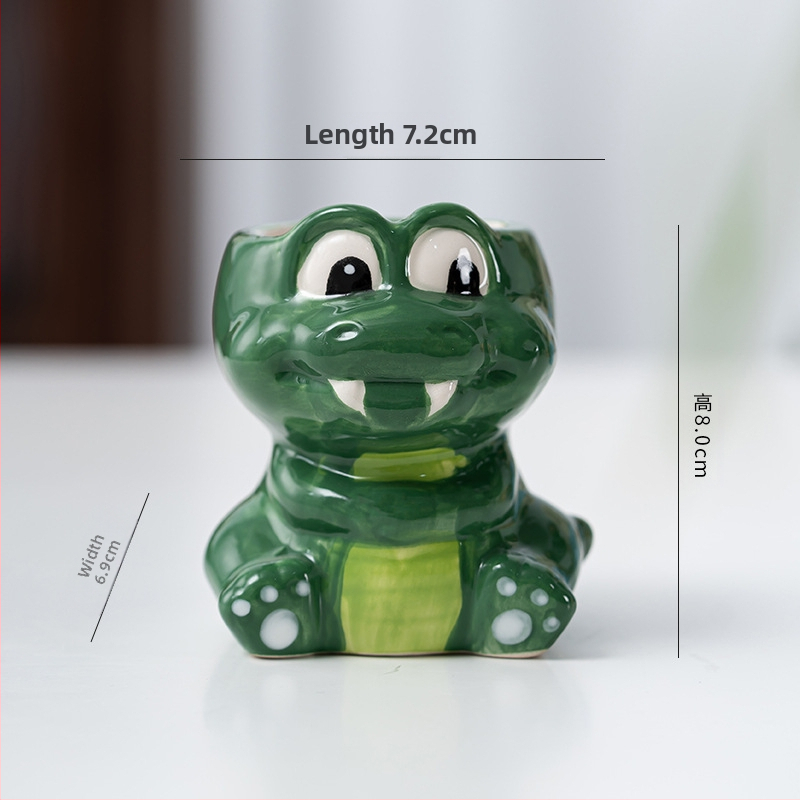 Κεραμική γλάστρα με σχέδιο ζωώδους χαρακτήρα σε καρτούν, απλός γλυκός στυλ, κατάλληλη για χρήση σε επιφάνειες εργασίας και για τοποθέτηση στο πάτωμα, για γραφείο και διακόσμηση σπιτιού