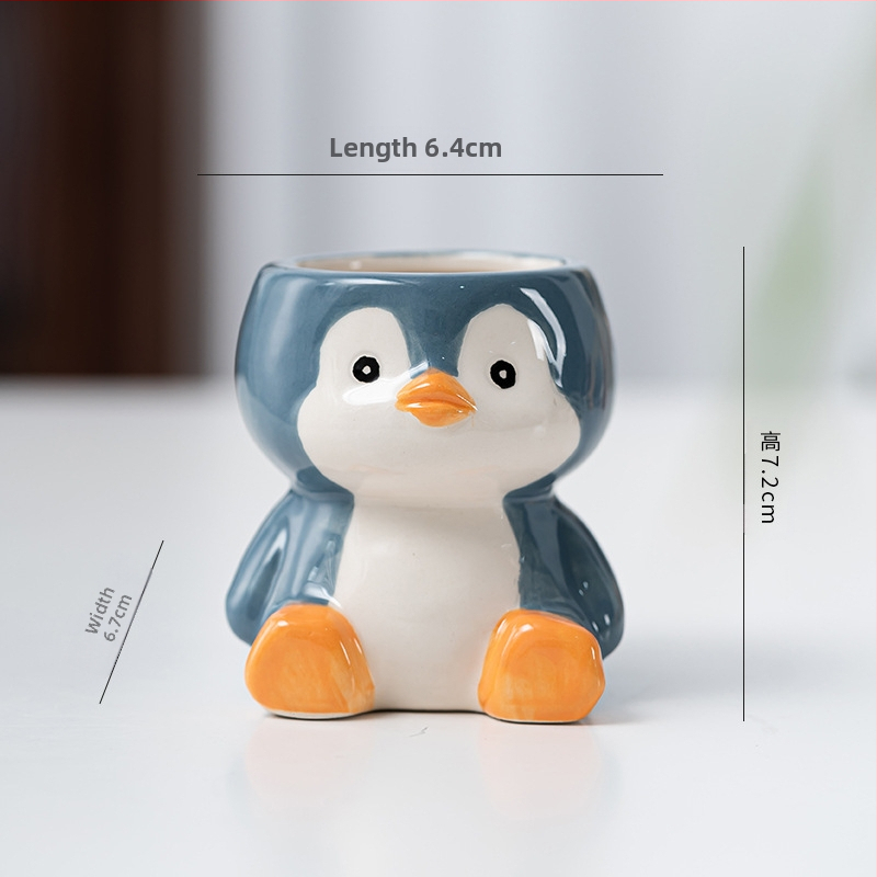 Κεραμική γλάστρα με σχέδιο ζωώδους χαρακτήρα σε καρτούν, απλός γλυκός στυλ, κατάλληλη για χρήση σε επιφάνειες εργασίας και για τοποθέτηση στο πάτωμα, για γραφείο και διακόσμηση σπιτιού