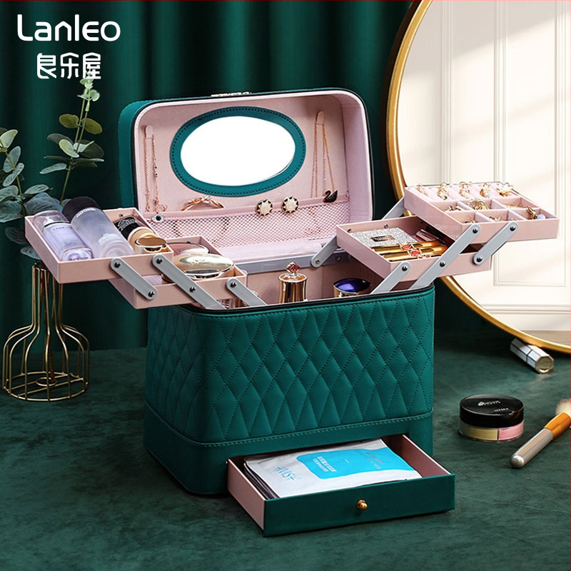 Козметична кутия за грим с голям капацитет, PVC, цип за отваряне, заключване, водоустойчива, тегло 1.1 кг