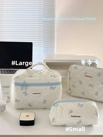 Козметична чанта с панделка – памучен материал, подплата полиестер, шарка панделка, дишаща, голям капацитет