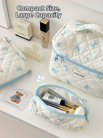 Козметична чанта с панделка – памучен материал, подплата полиестер, шарка панделка, дишаща, голям капацитет