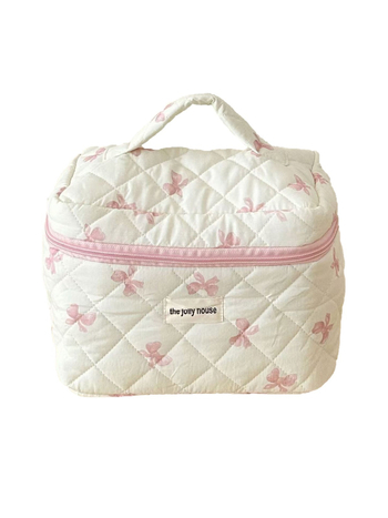 Козметична чанта с панделка – памучен материал, подплата полиестер, шарка панделка, дишаща, голям капацитет