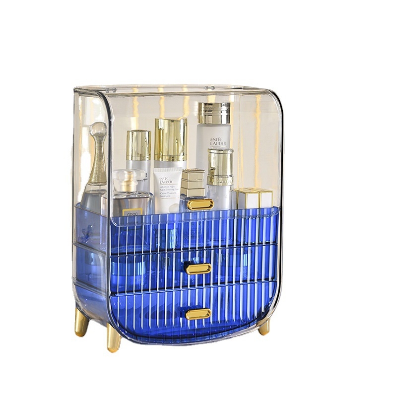 Šviesaus luksuso skaidrus makiažo laikymo dėklas su dangteliu, stalčiu tipo daugiapakopis stalinis organizatorius makiažui, PET medžiaga, logotipo spausdinimas, pritaikymas
