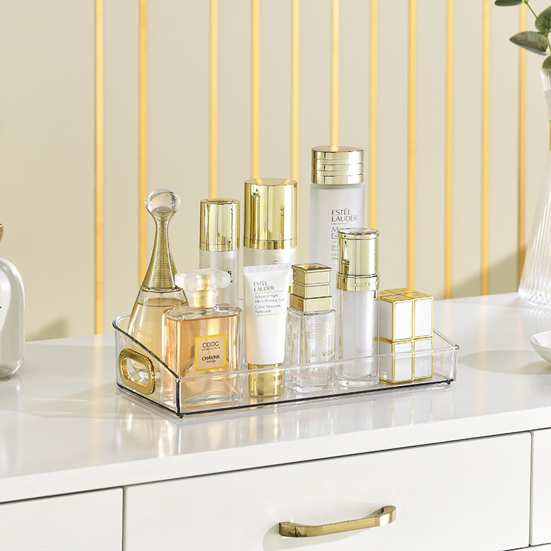 Šviesaus luksuso skaidrus makiažo laikymo dėklas su dangteliu, stalčiu tipo daugiapakopis stalinis organizatorius makiažui, PET medžiaga, logotipo spausdinimas, pritaikymas