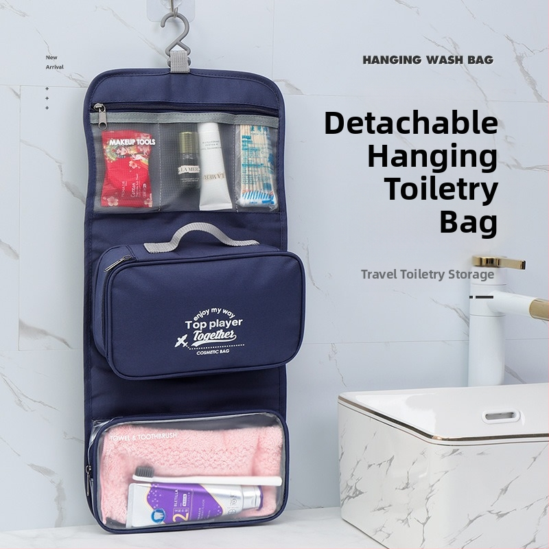 Чанта за тоалетни принадлежности с разделение сухо–мокро, преносима и стилна, Oxford плат, семпъл модерен дизайн, подходяща за пътуване и служебни пътувания