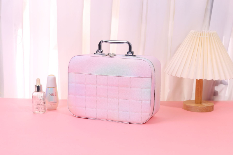 Cutie pentru cosmetice din PU, cu fermoar, încuietoare cu lacăt, roți universale, capacitate mare