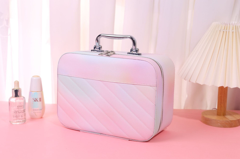 Cutie pentru cosmetice din PU, cu fermoar, încuietoare cu lacăt, roți universale, capacitate mare