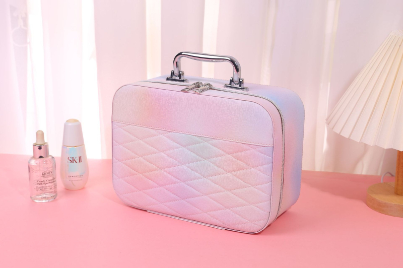 Cutie pentru cosmetice din PU, cu fermoar, încuietoare cu lacăt, roți universale, capacitate mare