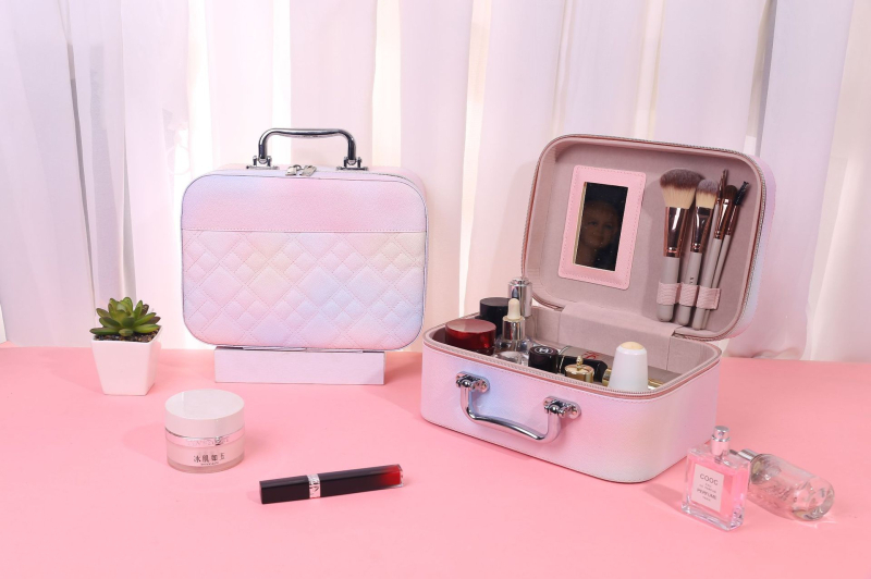 Cutie pentru cosmetice din PU, cu fermoar, încuietoare cu lacăt, roți universale, capacitate mare