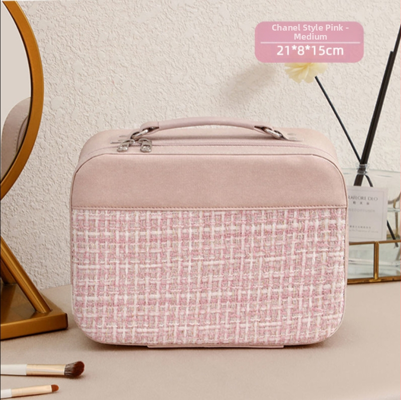 Cutie pentru cosmetice din PU, cu fermoar, încuietoare cu lacăt, roți universale, capacitate mare