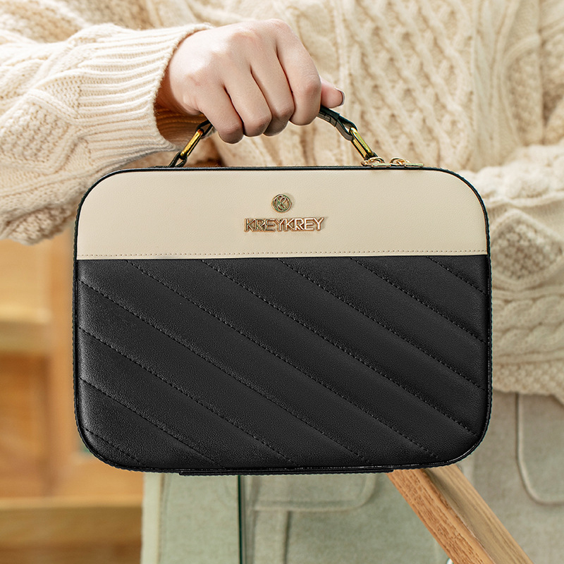 Cutie pentru cosmetice din PU, cu fermoar, încuietoare cu lacăt, roți universale, capacitate mare