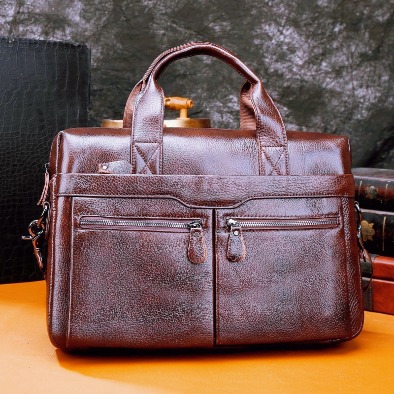 Geantă de afaceri din piele de vită de primă mână, cu curea de umăr pentru bărbați, mare capacitate, compatibilă cu laptop 15 inch, rezistentă la uzură (Material: piele de vită de primă mână; Compatibil cu laptopul: 15 inch; Stil: călătorii de afaceri; Cap