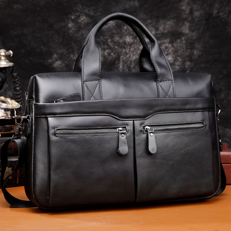 Geantă de afaceri din piele de vită de primă mână, cu curea de umăr pentru bărbați, mare capacitate, compatibilă cu laptop 15 inch, rezistentă la uzură (Material: piele de vită de primă mână; Compatibil cu laptopul: 15 inch; Stil: călătorii de afaceri; Cap