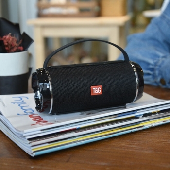 Φορητό Bluetooth ηχείο με υφασμάτινο κάλυμμα, στερεοφωνικό ήχο 2×5W, Bluetooth 5.3, εύρος συχνοτήτων 100 Hz–20 kHz, SNR ≥70 dB, ενσωματωμένη μπαταρία 1200–2000 mAh, υποστήριξη microSD