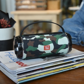 Φορητό Bluetooth ηχείο με υφασμάτινο κάλυμμα, στερεοφωνικό ήχο 2×5W, Bluetooth 5.3, εύρος συχνοτήτων 100 Hz–20 kHz, SNR ≥70 dB, ενσωματωμένη μπαταρία 1200–2000 mAh, υποστήριξη microSD