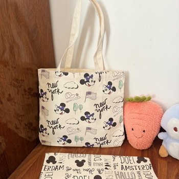 Γυναικεία τσάντα από καμβά Mori στυλ | Τσάντα ώμου μεγάλης χωρητικότητας με βάση; Εκτυπωμένο λογότυπο; Βάρος 130 g; Ανοχή 2 cm