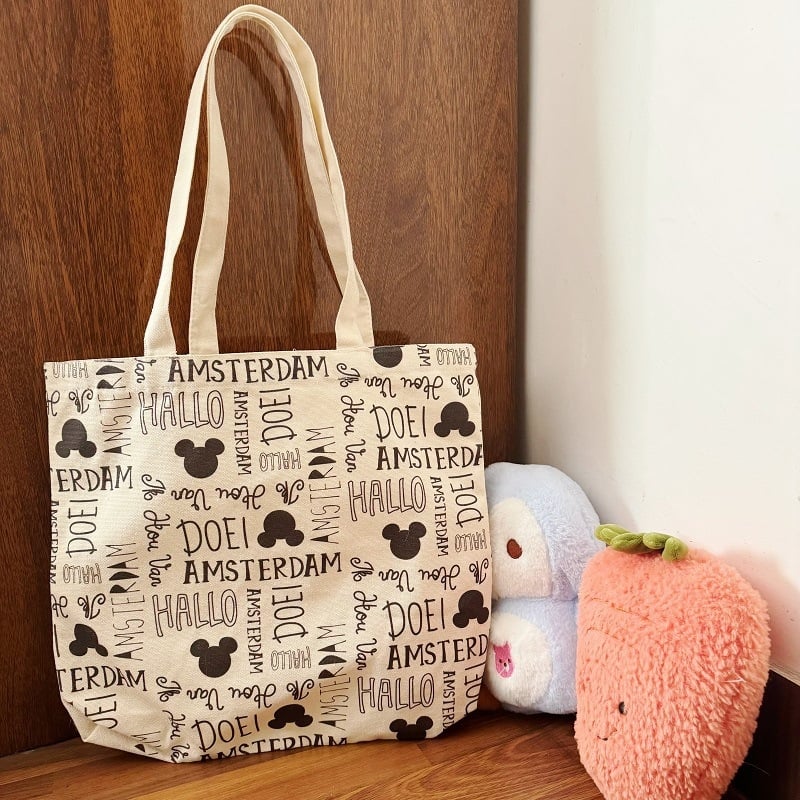 Ženska platnena torba Mori stil | Torba preko ramena velike kapacitete s dnom; otisnut logo; težina 130 g; tolerancija 2 cm