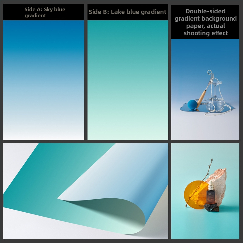 Divpusīgs gradienta fona papīrs fotogrāfijai – fona rekvizīti Still life un ēdienu fotografēšanai, Huihui