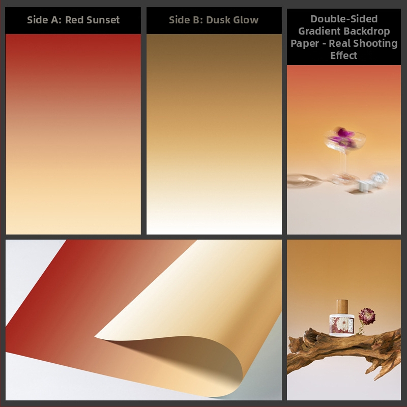 Divpusīgs gradienta fona papīrs fotogrāfijai – fona rekvizīti Still life un ēdienu fotografēšanai, Huihui