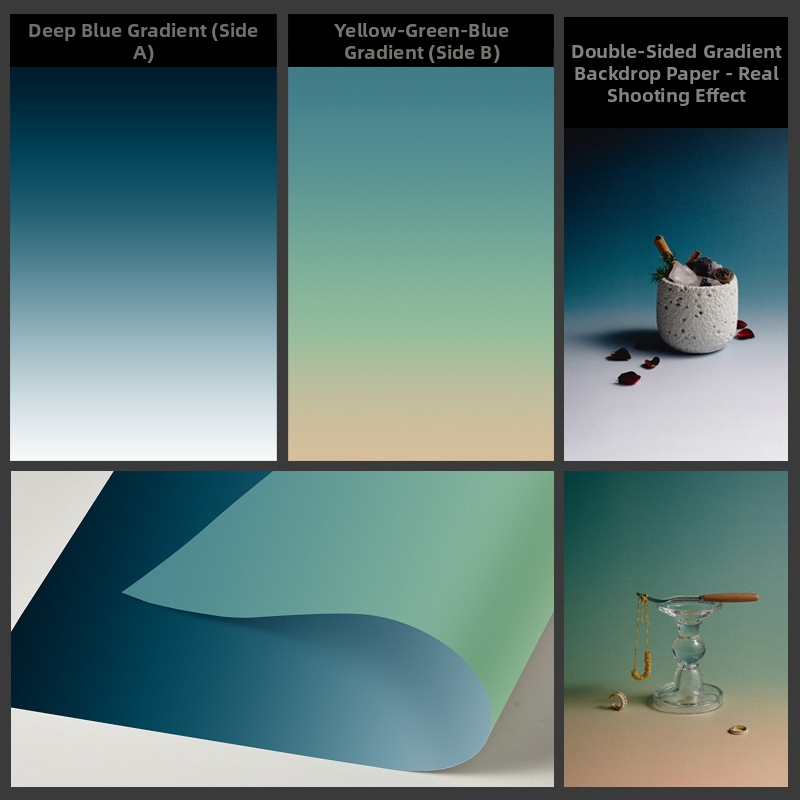 Divpusīgs gradienta fona papīrs fotogrāfijai – fona rekvizīti Still life un ēdienu fotografēšanai, Huihui