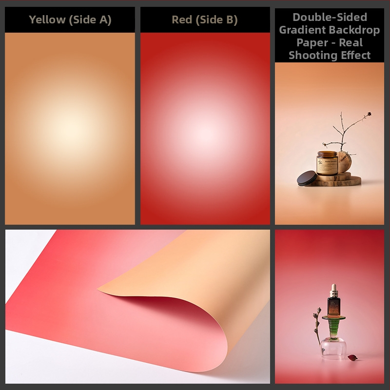 Divpusīgs gradienta fona papīrs fotogrāfijai – fona rekvizīti Still life un ēdienu fotografēšanai, Huihui