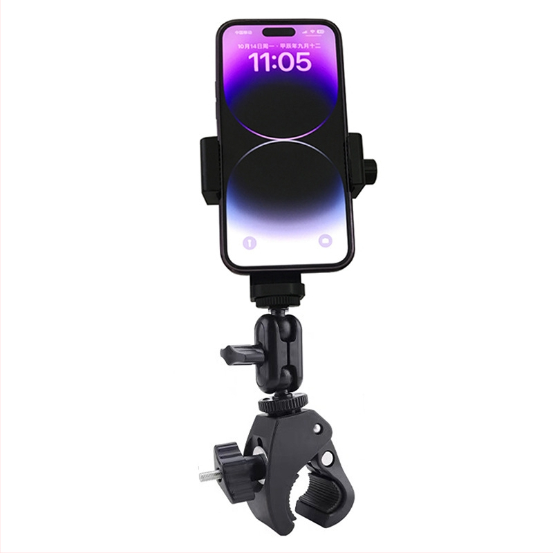 Универсален тръбен държач-скоба за смартфони и екшън камери — модел Универсален, материал пластмаса/метал, фиксирано заснемане