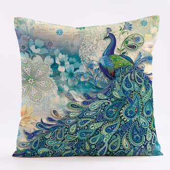 Калъф за възглавница с винтидж павлинов мотив, ленен материал, персонализируеми размери, печат на лого, подходящ за възглавница за диван и облегалка на автомобил