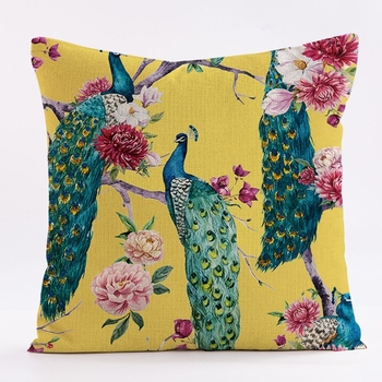 Калъф за възглавница с винтидж павлинов мотив, ленен материал, персонализируеми размери, печат на лого, подходящ за възглавница за диван и облегалка на автомобил