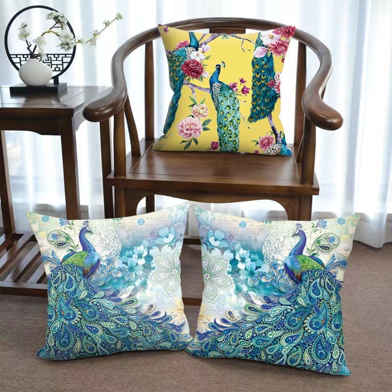 Калъф за възглавница с винтидж павлинов мотив, ленен материал, персонализируеми размери, печат на лого, подходящ за възглавница за диван и облегалка на автомобил