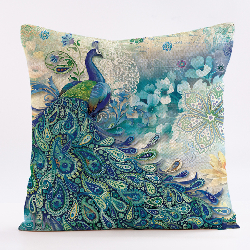 Калъф за възглавница с винтидж павлинов мотив, ленен материал, персонализируеми размери, печат на лого, подходящ за възглавница за диван и облегалка на автомобил