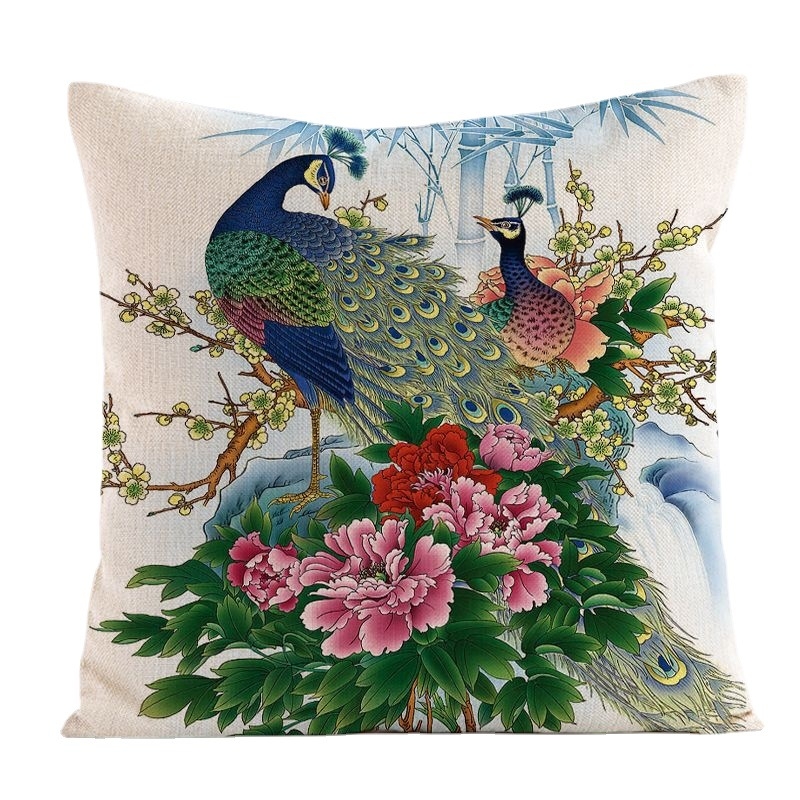 Калъф за възглавница с винтидж павлинов мотив, ленен материал, персонализируеми размери, печат на лого, подходящ за възглавница за диван и облегалка на автомобил