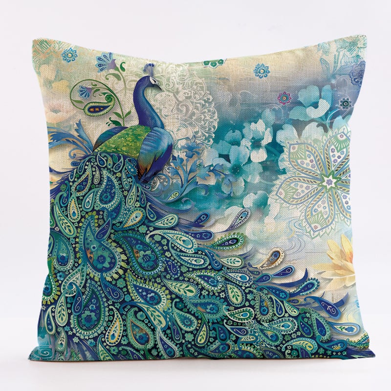 Калъф за възглавница с винтидж павлинов мотив, ленен материал, персонализируеми размери, печат на лого, подходящ за възглавница за диван и облегалка на автомобил