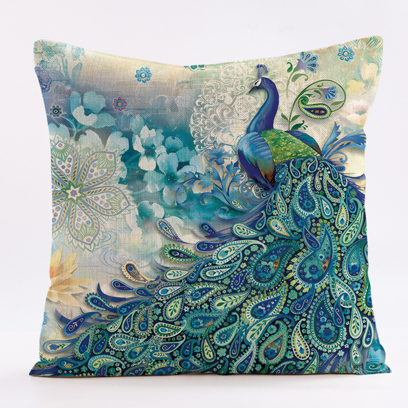 Калъф за възглавница с винтидж павлинов мотив, ленен материал, персонализируеми размери, печат на лого, подходящ за възглавница за диван и облегалка на автомобил