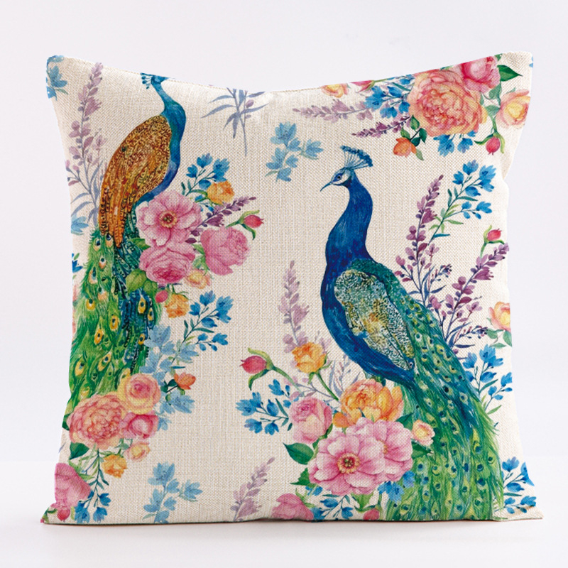 Калъф за възглавница с винтидж павлинов мотив, ленен материал, персонализируеми размери, печат на лого, подходящ за възглавница за диван и облегалка на автомобил