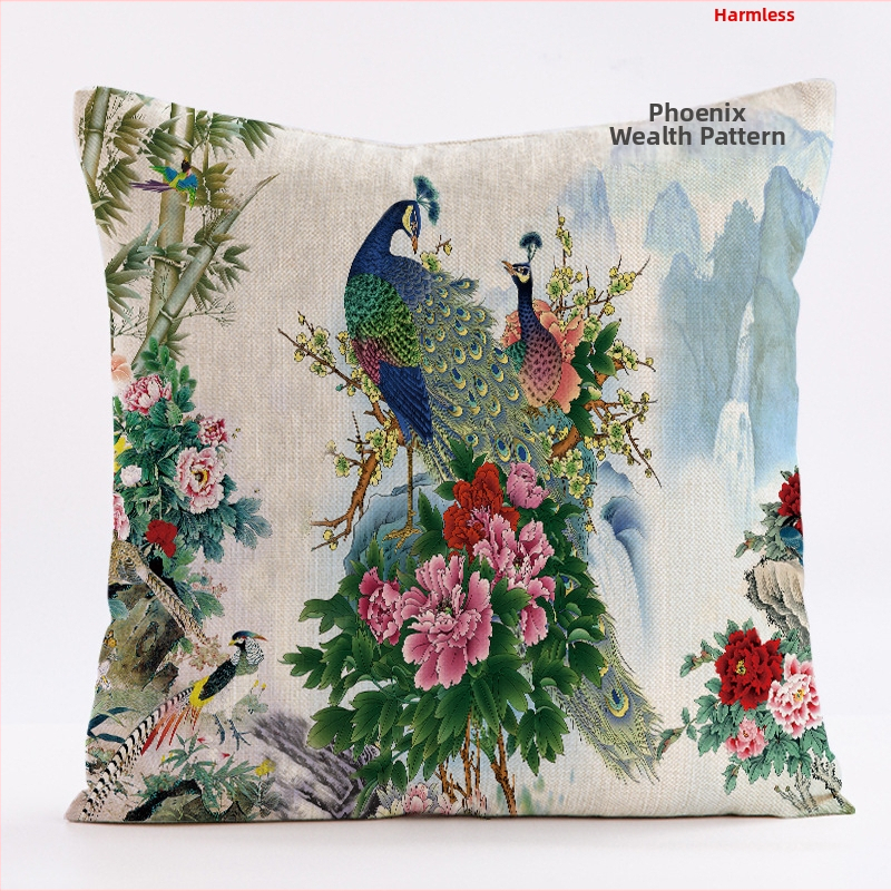 Калъф за възглавница с винтидж павлинов мотив, ленен материал, персонализируеми размери, печат на лого, подходящ за възглавница за диван и облегалка на автомобил