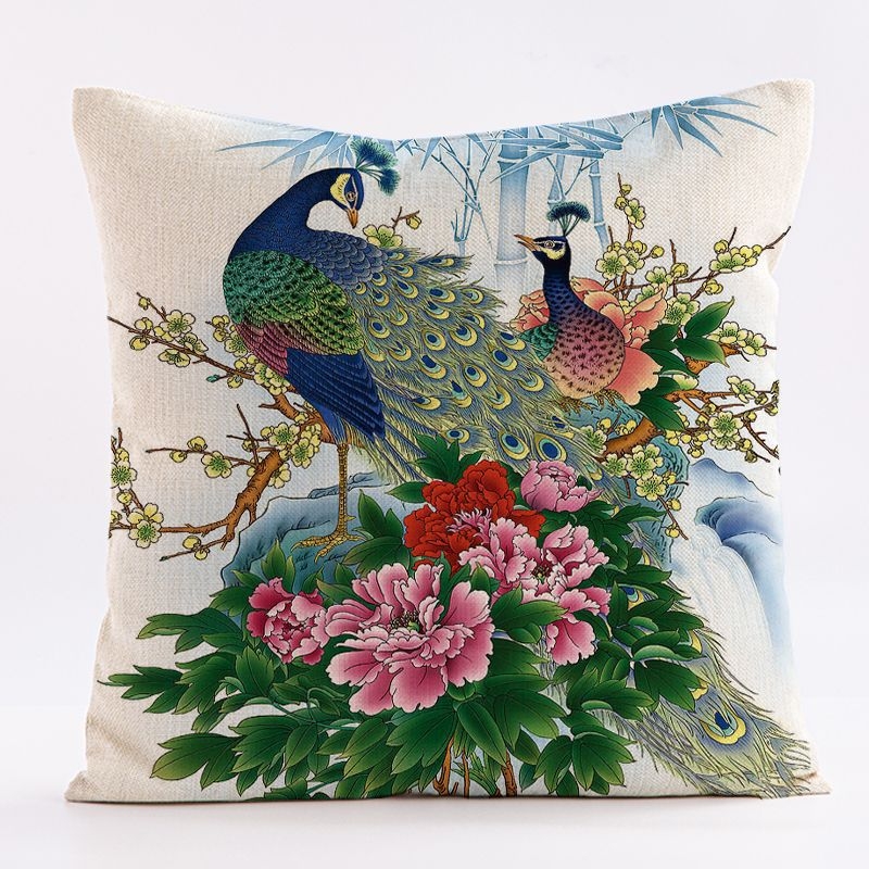 Калъф за възглавница с винтидж павлинов мотив, ленен материал, персонализируеми размери, печат на лого, подходящ за възглавница за диван и облегалка на автомобил