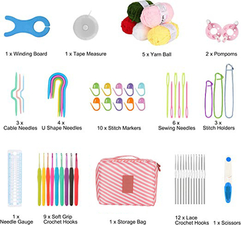 Σετ κροσέ 66 τεμαχίων για αρχάριους, DIY εργαλεία κροσέ και νήματα, απλό στυλ, 0.6 kg